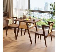 Dining Table and Chair Set, Solid Wood and Rattan, Compact Nesting Design for Home, Apartment, and Balcony, Includes Table and 2 Chairs