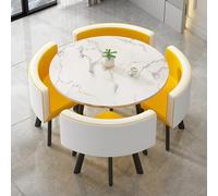 Dining Table And Chairs Set 4, Round Table Soft Backrest Seat Modern Style Furniture, Modern Kitchen Table With Faux Leather Seat, Table And 4 Chairs Set, For Office Dressing Lounge Bedroom