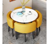 Dining Table And Chairs Set For 4 Person, Club Table For Office Reception Room, Round/Square Conference Room Table, Table And Chairs Combination For Negotiations Eat,Yellow+Black-80Cm/31.5In