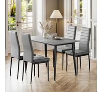 Dining Table and Chairs Set of 4, 120CM Marble Effect Dining Table with 4 Faux Leather High Back Dining Chairs