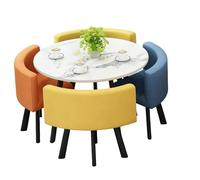 Dining Table and Chairs Set, Round Marble-Effect Tabletop, Includes 4 Chairs, Ideal for Apartments and Event Venues