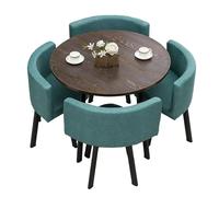 Dining Table and Chairs Set, Round Marble-Effect Tabletop, Includes 4 Chairs, Ideal for Apartments and Event Venues