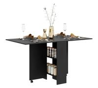 Dining Table Black 140x75x74cm Particleboard Melamine Drop Leaf Wheels 2Shelves