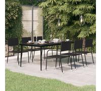 Dining table Black 200 x 100 x 74 cm Powder-coated Steel Frame Glass Top Outdoor