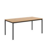Dining Table Black Metal Frame Oak Top Rectangular Seats 6 Industrial Style