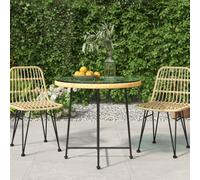 Dining Table Brown Ø80cm Tempered Glass Top Steel Frame PE Rattan Outdoor Patio
