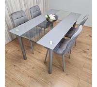 KOSY KOALA Dining Table Clear Glass & 4 Velvet Grey Chairs Dining Room Furniture | Size: 140 cm x 80 cm KOSY KOALA Clear 140 cm x 80 cm