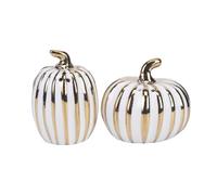 Dining Table Condiment Containers, Ceramic Ribbed White Gold Pair for Salt Pepper Seasoning, Powder Sprinkle Set with Decorative Appeal Ceramic Seasoning Dispenser Set White Gold Salt Pepper Powder
