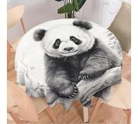 Dining Table Cover Little Cute Panda Black And White Vintage Animal Print Table Cloth Round Tablecloths For Party Garden Home 152Cm