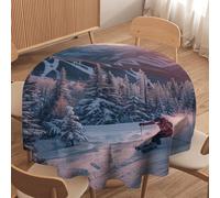 Dining Table Cover Sunset Snow Mountain Skiing Modern Sports Skier Nature Table Cloth Round Tablecloth For Picnic Holiday Outdoor 152Cm