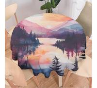 Dining Table Cover Watercolor Trees Sunset Mountain Painting Table Cloth Dust-Proof Tablecloths For Holiday Tabletop Decoration Home 152Cm
