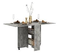 HOMCOM Folding Kitchen Table, Drop Leaf Dining Table for Small Spaces w/ 2-tier Shelves, Kitchen Table w/ Rolling Casters, Cement Grey Aosom UK