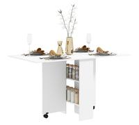 Dining Table Folding Drop Leaf White 140x80x74cm Particle Board Melamine Wheels