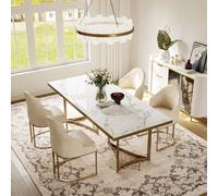 Dining Table for People, Faux Marble Top, Stainless Steel Legs, Modern Design, Elegant Dining Room Furniture, No Chairs Included