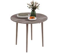 Dining Table Grey 89cm Round Drop Leaf Melamine Top Pine Legs Seats 4 Compact UK