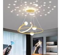 Dining Table Lamp Creative Led Gold 48W Remote Control Dimming Kitchen Island Lamp Classic Height Adjustable Pendant Light Bar Restaurant Living Room Bedroom Office, Gold, 60cm