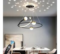 Dining Table Lamp Creative Led Gold 48W Remote Control Dimming Kitchen Island Lamp Classic Height Adjustable Pendant Light Bar Restaurant Living Room Bedroom Office, Black, 60cm