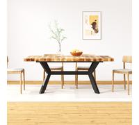Dining Table Light Brown Mango Wood 180x90cm Industrial Steel Legs Top Polished