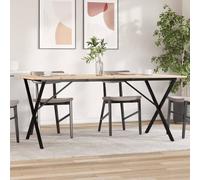Dining Table Natural Pine 180x90x75 cm. Solid Pinewood Top X-Frame Steel