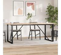 Dining Table Natural Pine & Black Steel 200x100x75cm Rustic O-Frame Seats 6 Home