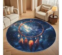 Dining Table Non-Slip Round Area Rug Diameter 100 cm - Dream Catcher Pattern Soft Flannel Low Pile Circular Carpet for Living Room & Bedroom, Blue Starry Sky Machine Washable Area Mat