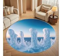 Dining Table Non-Slip Round Area Rug Diameter 100 cm - Finnish Winter Snow Scene Soft Flannel Low Pile Circular Carpet for Living Room & Bedroom, Light Blue Machine Washable Area Mat