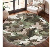 Dining Table Non-Slip Round Area Rug Diameter 100 cm - Military Camouflage Art Soft Flannel Low Pile Circular Carpet for Living Room & Bedroom, Army Green Machine Washable Area Mat