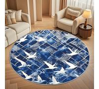 Dining Table Non-Slip Round Area Rug Diameter 100 cm - White Dove Of Peace Print Soft Flannel Low Pile Circular Carpet for Living Room & Bedroom, Indigo Tie-Dye Machine Washable Area Mat