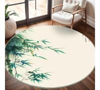 Dining Table Non-Slip Round Area Rug Diameter 120 cm - Chinese Ink Bamboo Painting Soft Flannel Low Pile Circular Carpet for Living Room & Bedroom, Light Color Color Machine Washable Area Mat