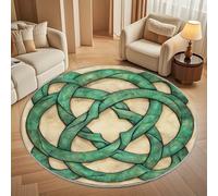 Dining Table Non-Slip Round Area Rug Diameter 120 cm - Green Celtic Knot Soft Flannel Low Pile Circular Carpet for Living Room & Bedroom, Retro Machine Washable Area Mat