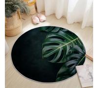 Dining Table Non-Slip Round Area Rug Diameter 150 cm, Close-Up Plant Monstera Leaf Design, MultiColorful Soft Flannel Low Pile Circular Carpet for Living Room & Bedroom, Machine Washable