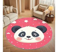 Dining Table Non-Slip Round Area Rug Diameter 160 cm - Cartoon Panda Theme Soft Flannel Low Pile Circular Carpet for Living Room & Bedroom, Pink Machine Washable Area Mat