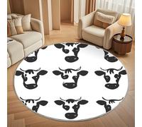 Dining Table Non-Slip Round Area Rug Diameter 180 cm - Abstract Cow Print Soft Flannel Low Pile Circular Carpet for Living Room & Bedroom, Black And White Machine Washable Area Mat
