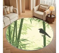 Dining Table Non-Slip Round Area Rug Diameter 180 cm - Magpie In Bamboo jungle Pattern Soft Flannel Low Pile Circular Carpet for Living Room & Bedroom, Green Machine Washable Area Mat