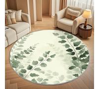 Dining Table Non-Slip Round Area Rug Diameter 180 cm - Watercolor Plant Print Soft Flannel Low Pile Circular Carpet for Living Room & Bedroom, Sage Green Machine Washable Area Mat