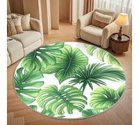 Dining Table Non-Slip Round Area Rug Diameter 200 cm - Tropical Leaf Pattern Soft Flannel Low Pile Circular Carpet for Living Room & Bedroom, Green Machine Washable Area Mat