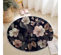 Dining Table Non-Slip Round Area Rug Diameter 60 cm, WaterColorful Flower Leaf Elegant Design, MultiColorful Soft Flannel Low Pile Circular Carpet for Living Room & Bedroom, Machine Washable
