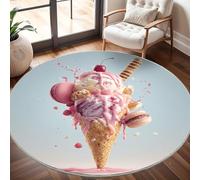 Dining Table Non-Slip Round Area Rug Diameter 80 cm - Dream Ice Cream Soft Flannel Low Pile Circular Carpet for Living Room & Bedroom, Colorful Machine Washable Area Mat