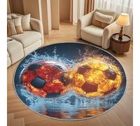 Dining Table Non-Slip Round Area Rug Diameter 80 cm - Sports Football Soft Flannel Low Pile Circular Carpet for Living Room & Bedroom, Golden Red Machine Washable Area Mat
