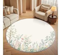Dining Table Non-Slip Round Area Rug Diameter 80 cm - Vintage WildFloral Illustration Soft Flannel Low Pile Circular Carpet for Living Room & Bedroom, Plants And Florals Machine Washable Area Mat