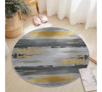 Dining Table Non-Slip Round Area Rug Diameter 90 cm, Abstract Horizontal Lines Texture Design, Gray Gold Soft Flannel Low Pile Circular Carpet for Living Room & Bedroom, Machine Washable