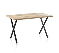 Dining Table Rectangle Oak Effect with X-Shaped Metal Legs, 120cm Kitchen Desk for Home and Restaurant, Seats 4-6 People