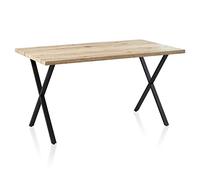 Dining Table Rectangle Oak Effect with X-Shaped Metal Legs, 120cm Kitchen Desk for Home and Restaurant, Seats 4-6 People