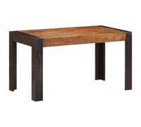 Dining table Retro solid mango wood 140x70x76cm Dark brown top Black legs 10cm.