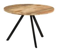 Dining Table Round 110cm Ø Brown Solid Mango Wood Top with Black Iron Base H75cm