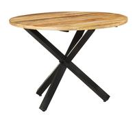 Dining Table Round Rough Mango Wood 100cm Ø x75cm Rustic Natural Solid Top Iron