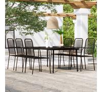 Dining Table Set 200x100cm Black Powder-Coated Steel Glass Top Cotton Rope 6pc.