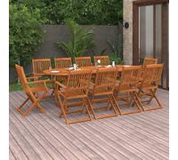 Dining Table Set 220x90cm Solid Acacia Wood Brown 10-Seater Foldable Chairs Set