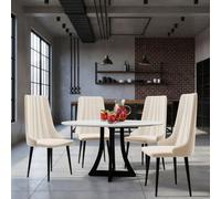 Dining Table Set 4 Chairs 100Cm Fixed Top Wooden Legs White Black Cream