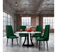 Dining Table Set 4 Chairs 100Cm Fixed Top Wooden Legs White Black Dark Green